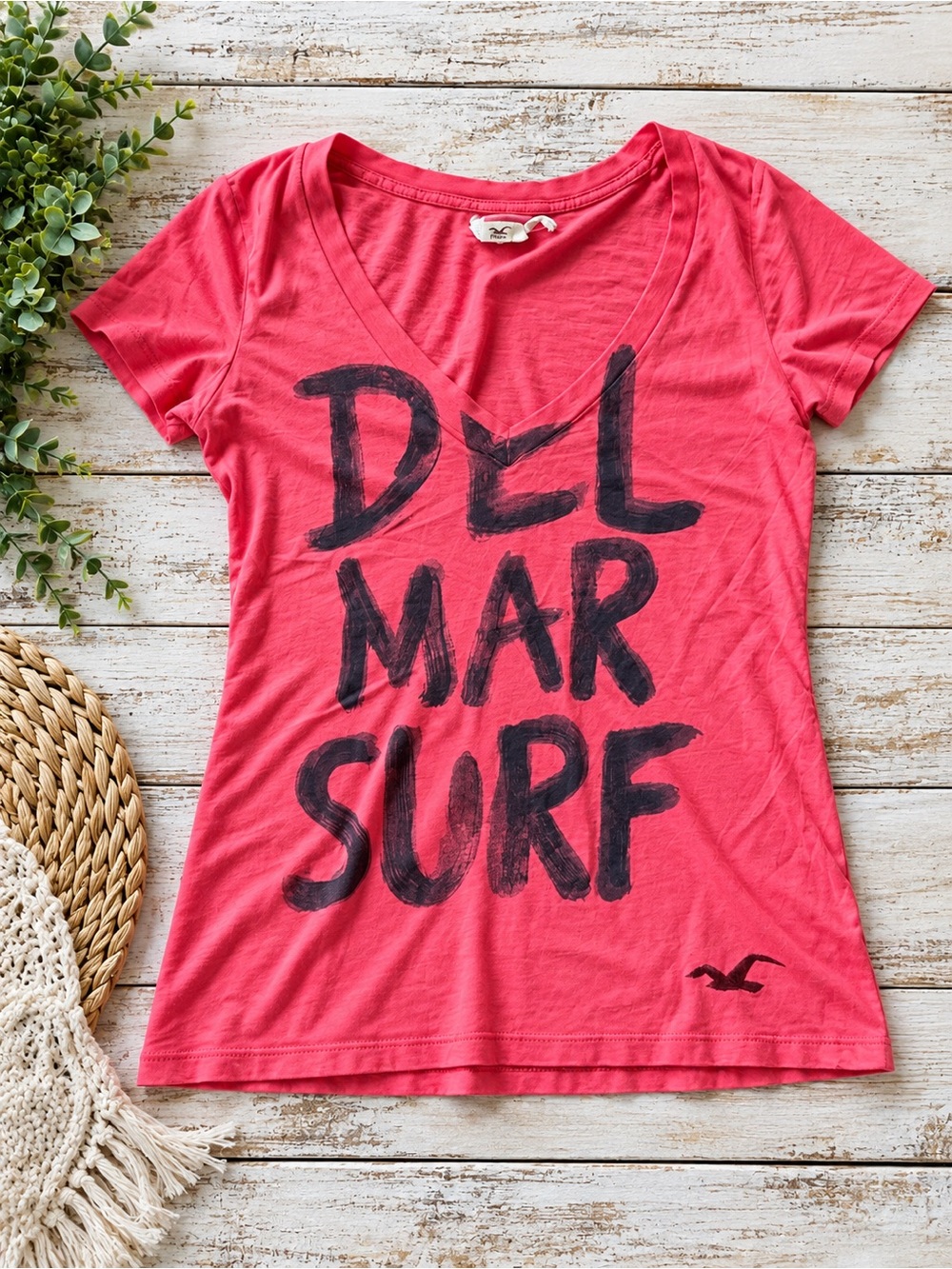 Hollister Pink V-Neck 'Del Mar Surf' Graphic Tee 727
